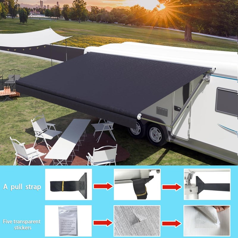CYLAND RV Awning Fabric Replacement,18.5oz Outdoor Vinyl Camper Trailer Motorized Awning Replacement for Motorhome,Heavy Duty Weatherproof RV Canopy 12'(Fabric 11'2") Black - Image 4